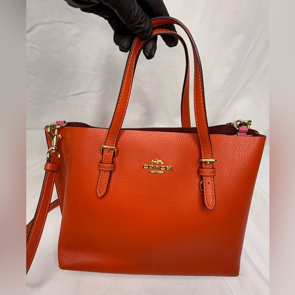 Coach Orange Pink Leather Mollie 25 Tote - Picture 9 of 13